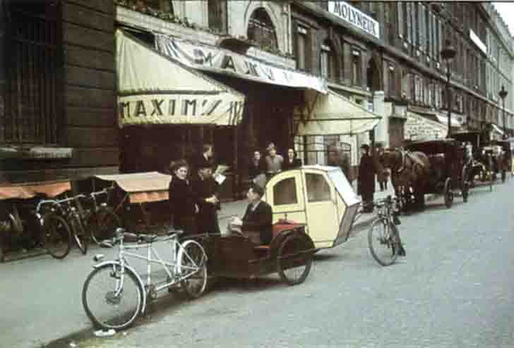 Bike taxi near the famous restaurant «Maxim's» in occupied Paris