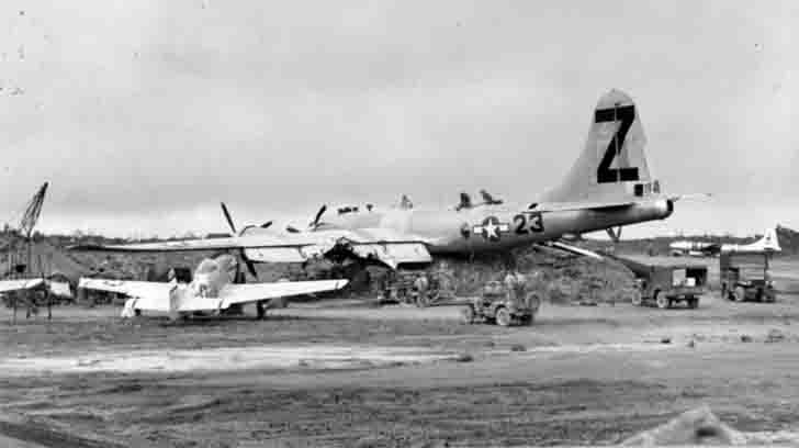 Boeing B-29 Ramblin Roscoe bomber after the crash on Iwo Jima