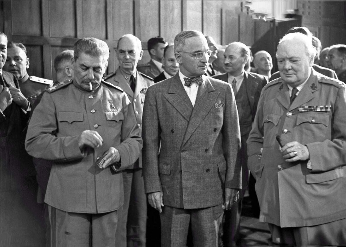 Leaders of the "Big Three" countries of the anti-Hitler coalition at the Potsdam conference: the chairman of the USSR Council of People's Commissars and chairman of the State Defense Committee of the USSR, Joseph Stalin