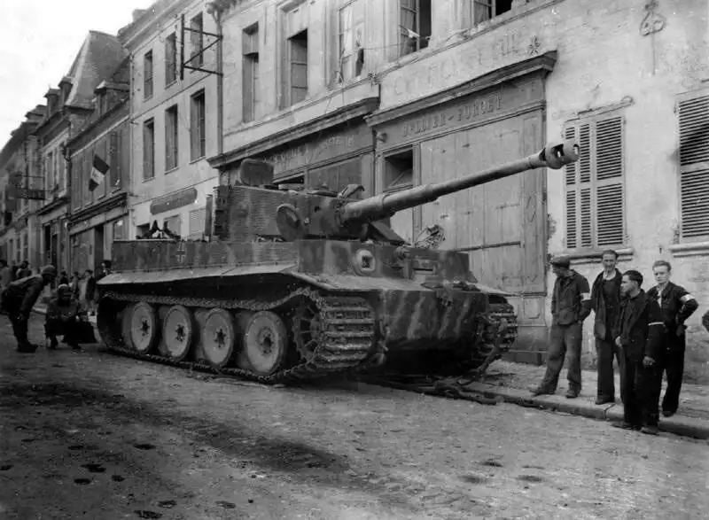 Abandoned German Tiger Tank on the Streets of Marle — France, 1944