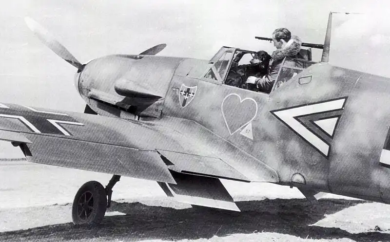 Reinhard Seiler sitting in the cockpit of a Messerschmitt Bf 109F-4 at Siverskaya airfield, May 1942