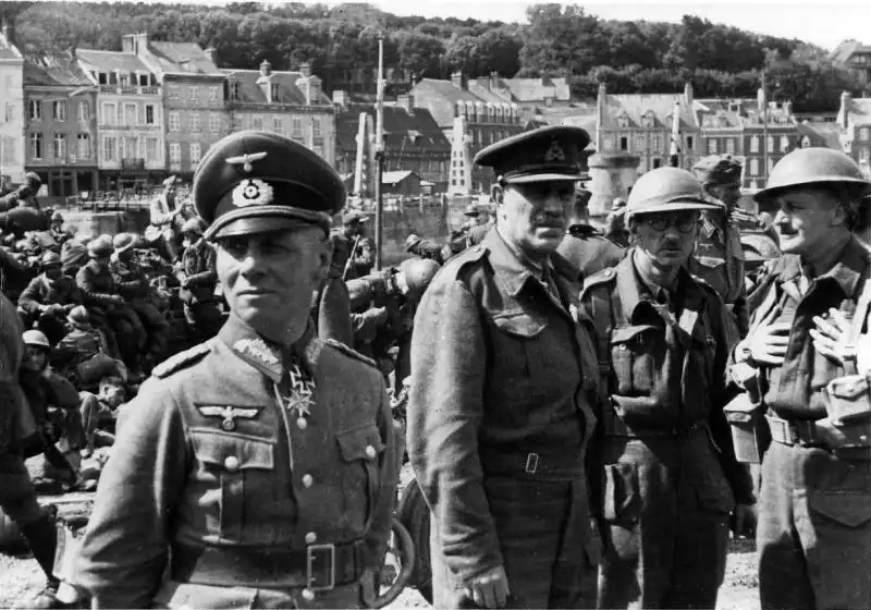 German General Erwin Rommel with British General Sir Victor Fortune after the surrender of the 51st Highland Division in France, 1940