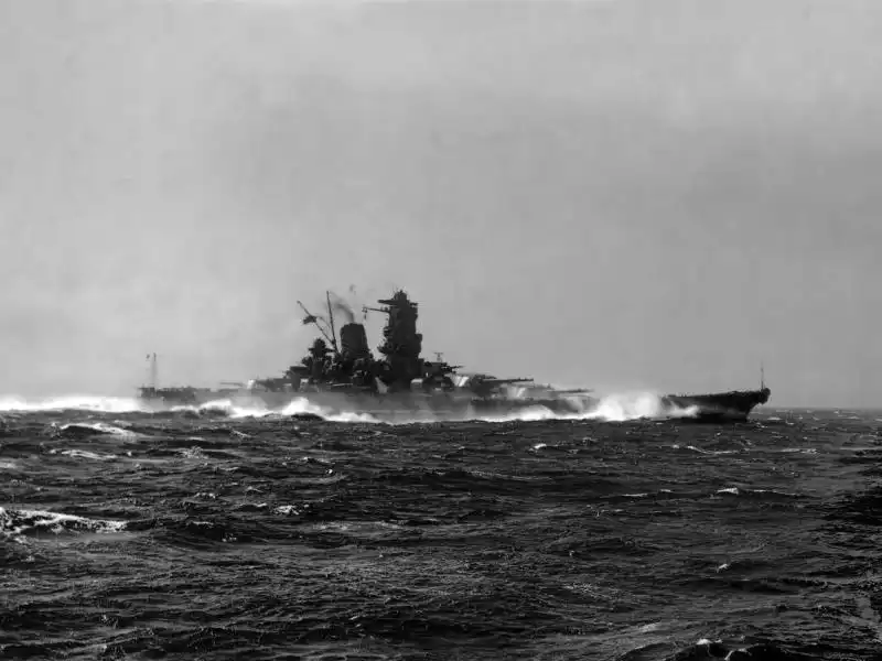 Japanese battleship Yamato during sea trials in the Pacific Ocean, October 1941, the largest battleship ever built.