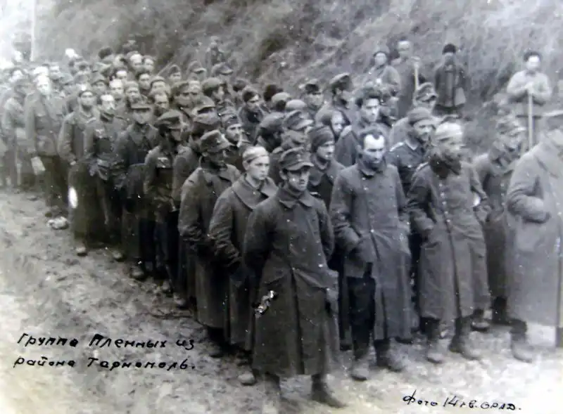 German POWs march in a long column near Lviv in July 1944.