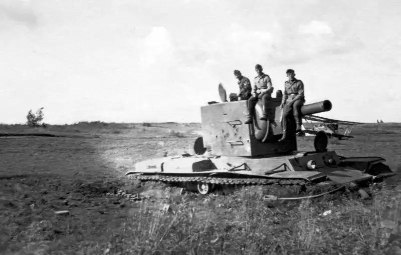 Soviet KV-2 Heavy Tank Bogged Down and Captured Near an Airfield, 1941