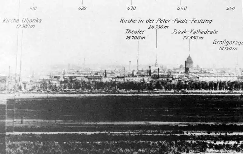 Stereoscopic view of besieged Leningrad through the observation tube of German artillery observers from the 18th Army, taken from Duderhof Heights