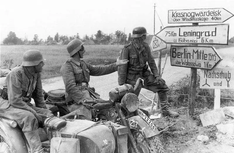 Wehrmacht Motorcyclists Near Leningrad – 1st Panzer Division, Summer 1941