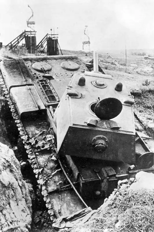 Soviet KV-1 heavy tank, abandoned after becoming stuck in the terrain near Romny