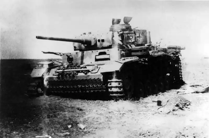 Destroyed German Pz.III Ausf. M tank from the 2nd Panzer Division near Ponyri during the Battle of Kursk, July 1943.