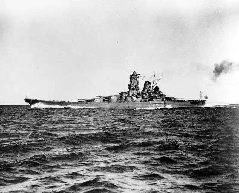Japanese battleship Yamato during sea trials in Sukumo Bay, October 1941.