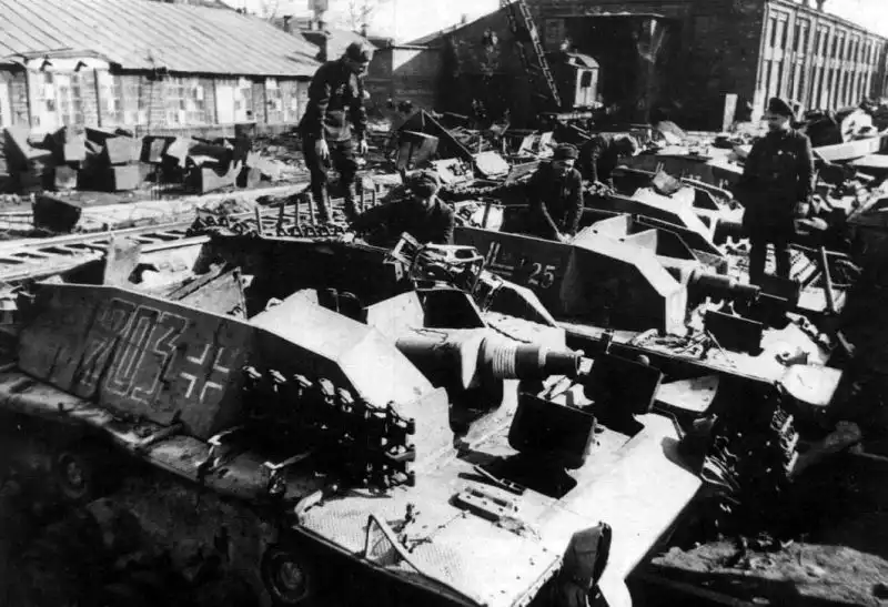 Captured German StuG III Assault Guns Studied and Rebuilt in Moscow, April 1942