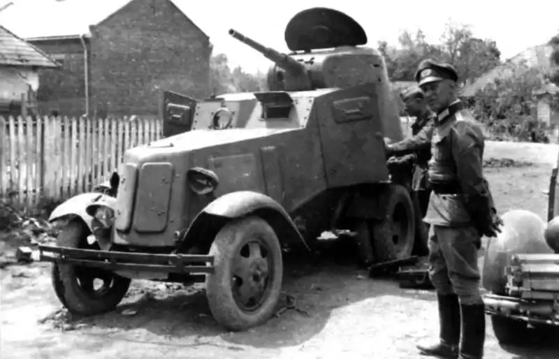 Captured Soviet BA-10 armored car used by the German Wehrmacht, USSR, summer 1941