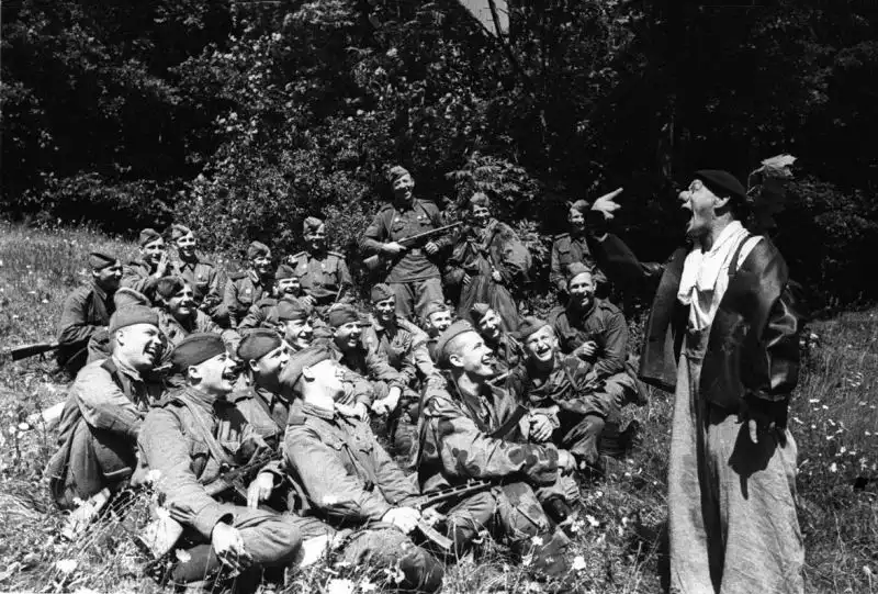 Clown-Scout Fyodor Suvorov Entertaining Red Army Troops on the Eastern Front, 1943