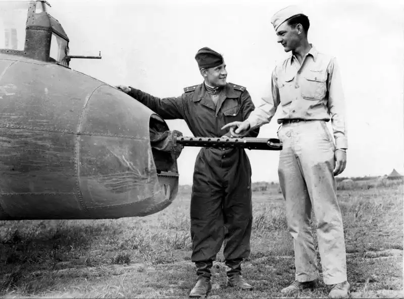US and Soviet Officers at Tail Gun of B-17 Flying Fortress, Poltava Airfield, June 1944
