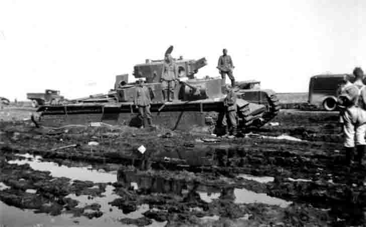 Abandoned T-35 heavy tank
