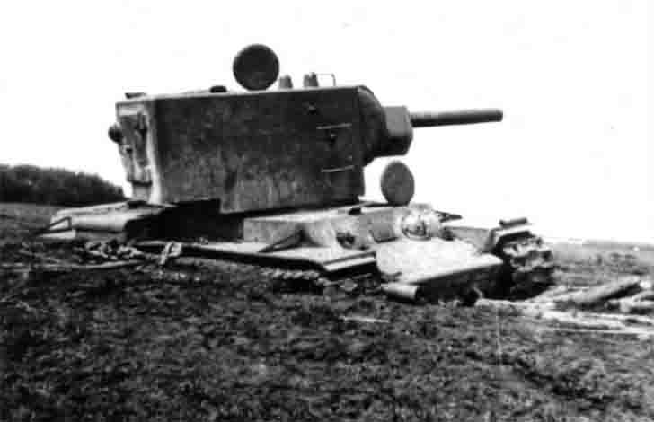 Bogged down and abandoned Soviet KV-2 heavy tank
