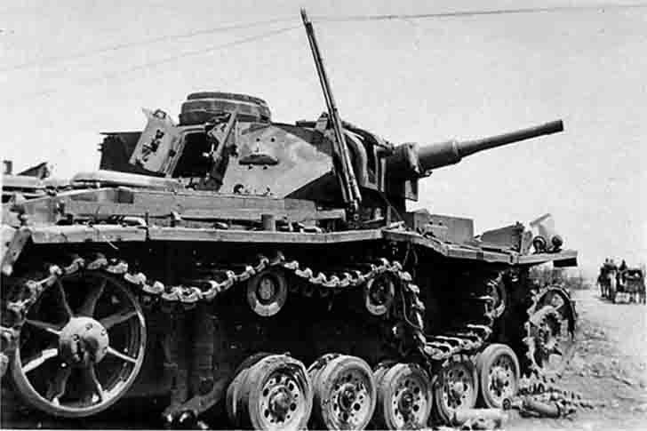 Destroyed German PzKpfw III medium tank in the Battle of Sevastopol