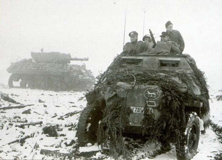 German armored personnel carrier during the offensive in the Ardennes