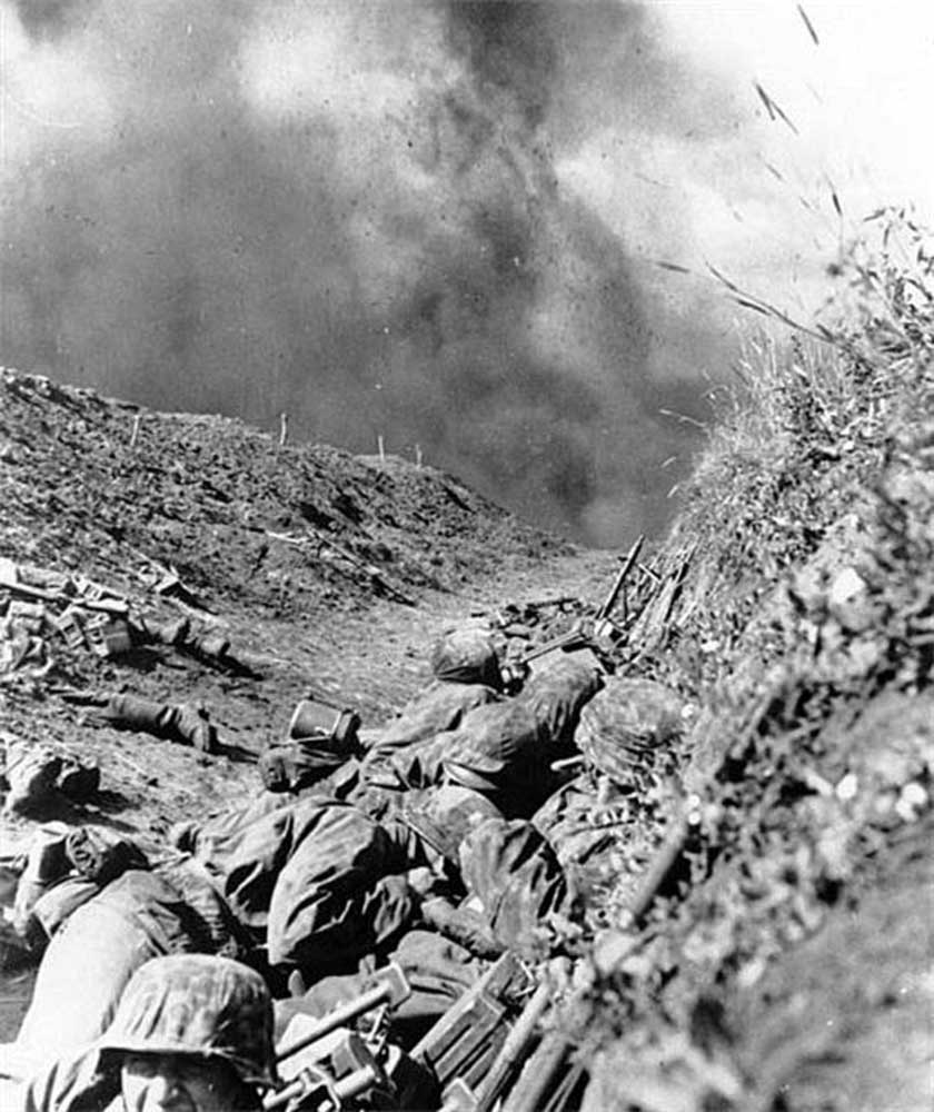 German soldiers under artillery fire