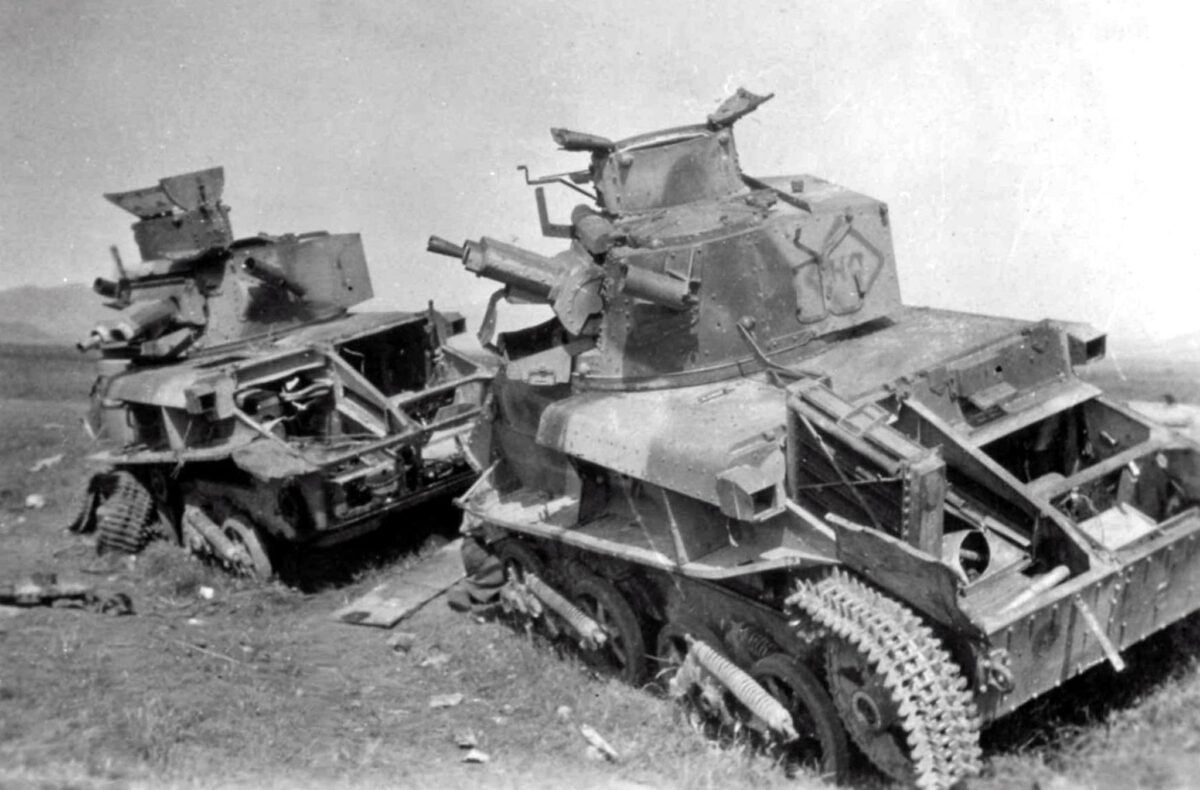 Destroyed Vickers Mk VIB light tanks of manufacture