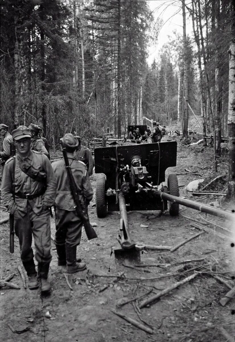 Finnish soldiers, ZiS-3 guns