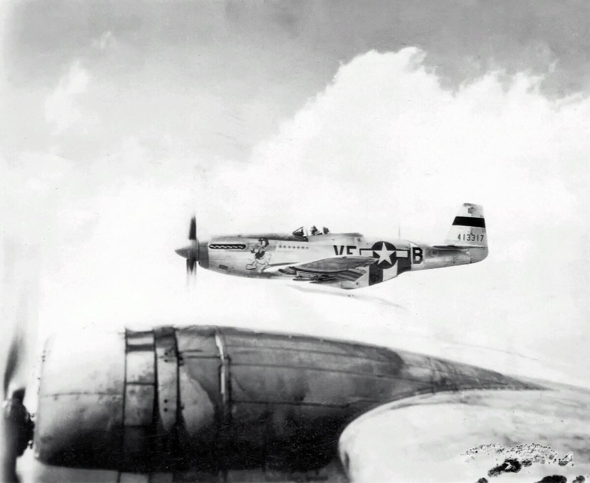 US P-51D Mustang accompanies the B-17 bomber