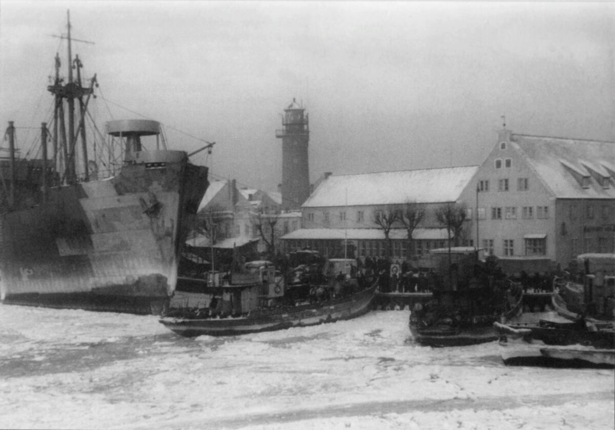 Ships in the frozen harbor