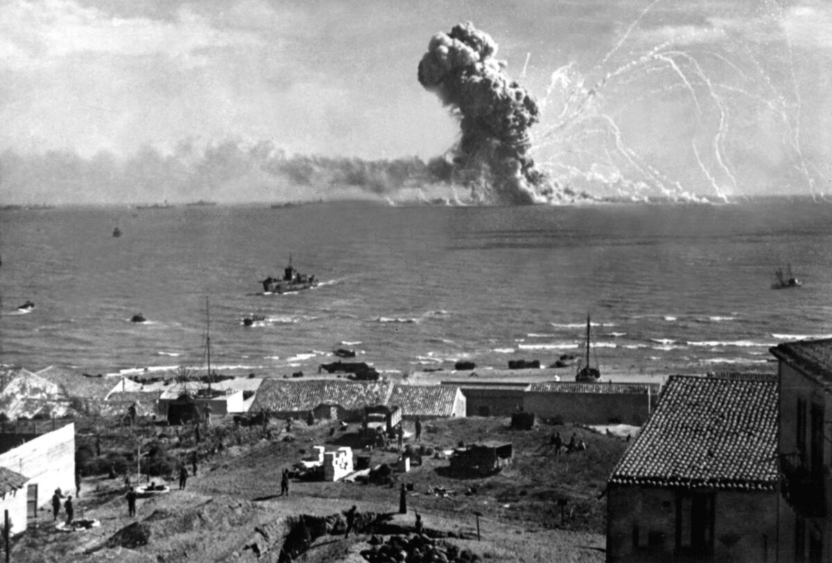 Explosion of an American ammunition transport ship