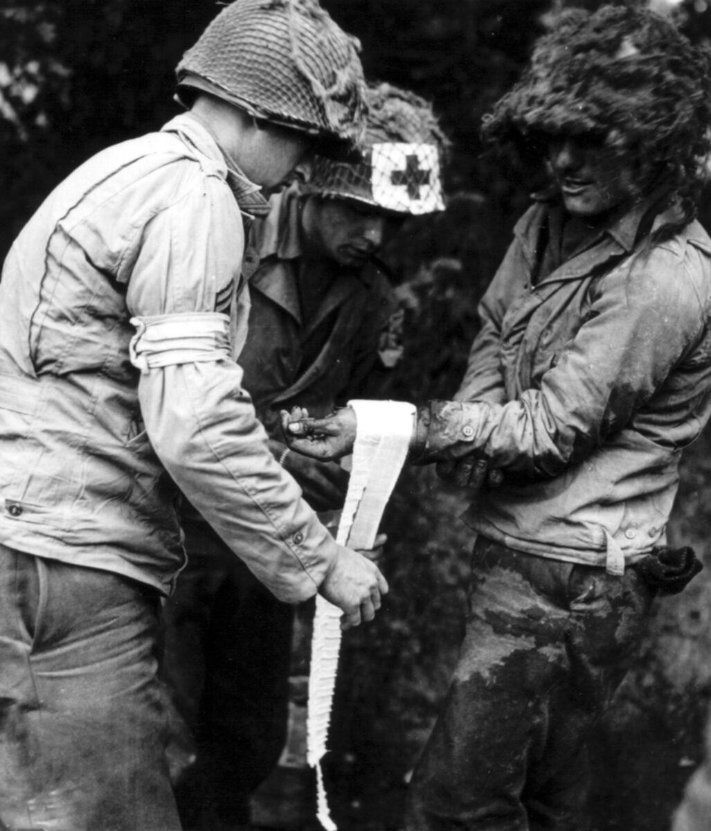 Bandaging an American soldier