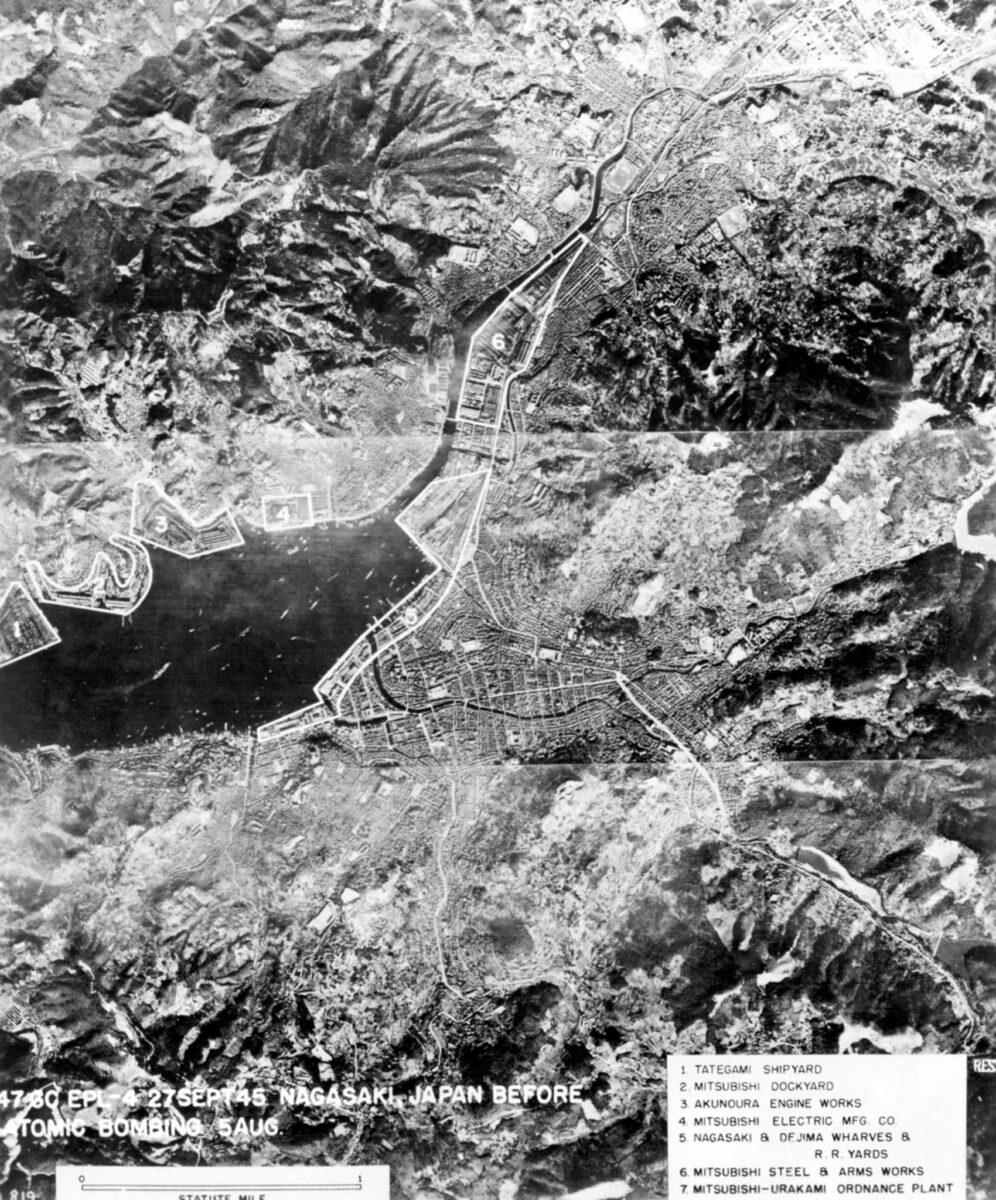 Aerial view of the Japanese city of Nagasaki