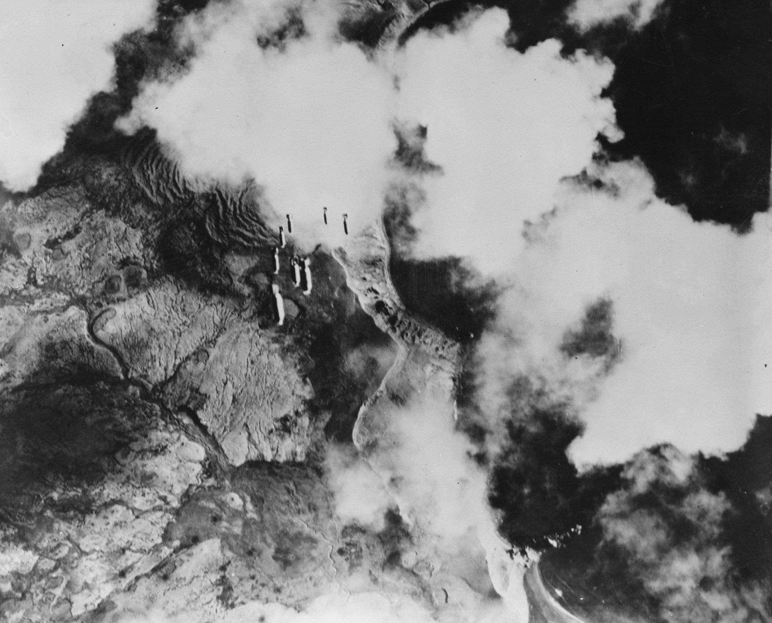 Aerial view of the bombing of the Japanese base Kiska