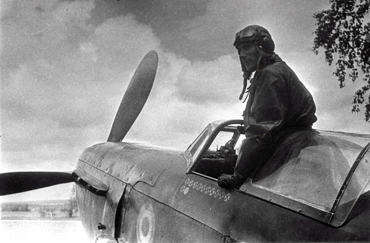 The pilot of the Normandy Squadron Albert Littolff in the cockpit of the Yak-1B aircraft