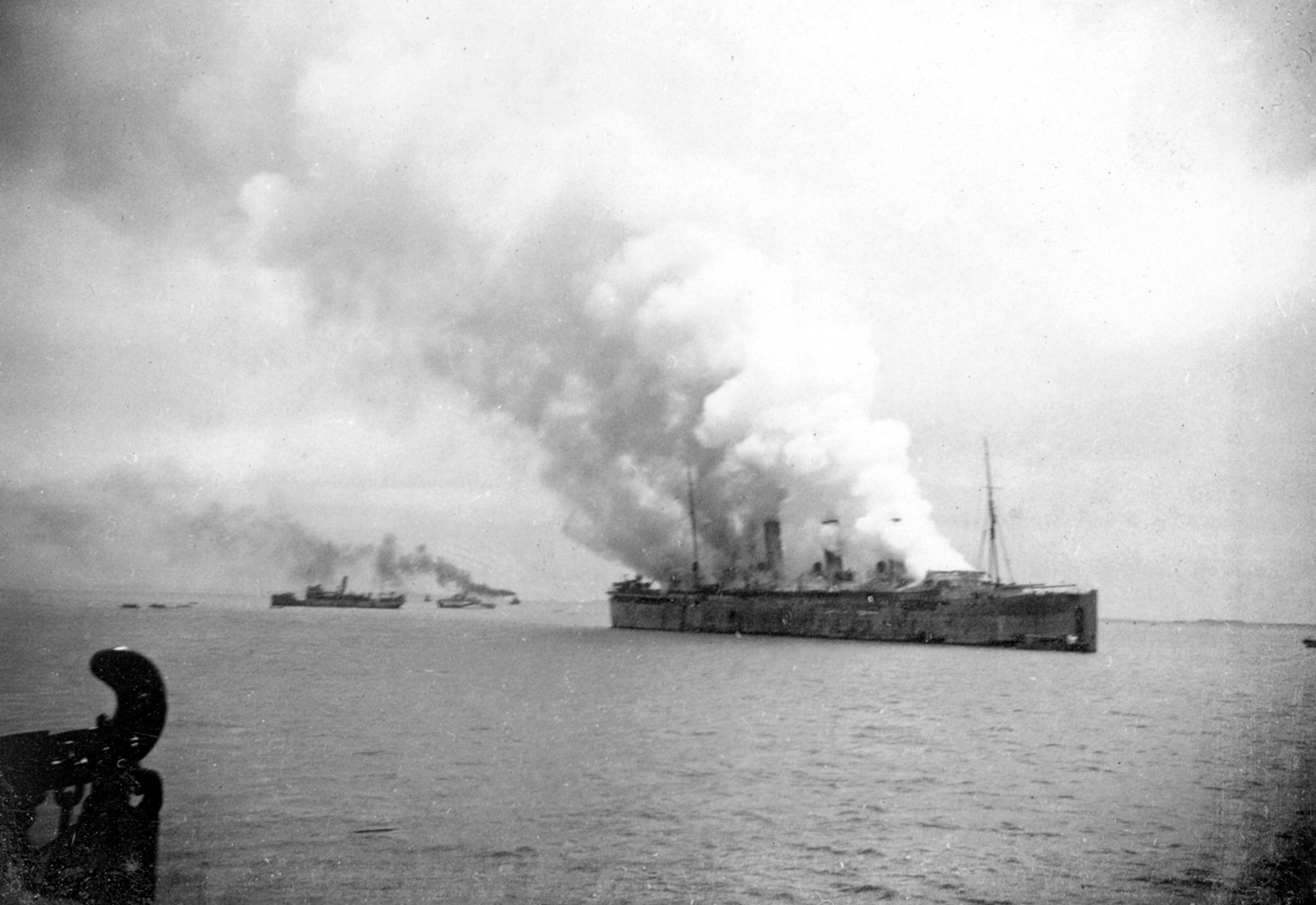 Burning British "Empress of Asia" sea liner