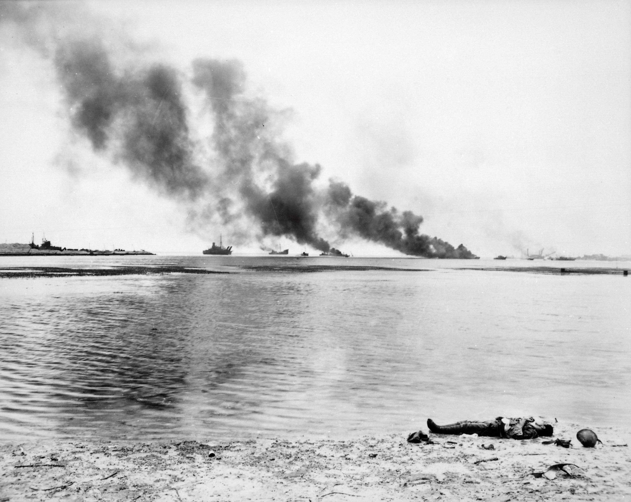 Burning Japanese ships